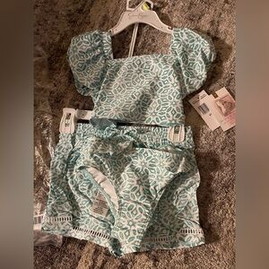 Jessica Simpson Teal and White Patterned Swimwear 3 piece Set Toddler Girl NWT